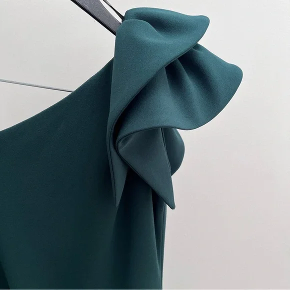 Betsy & Adam One Shoulder Dress in Dark Green - Picture 5 of 12